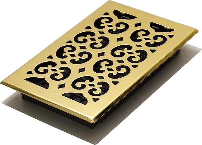 Decor Grates SPH610 Scroll Design Floor Register, 6x10 Inches, Bright Brass Finish