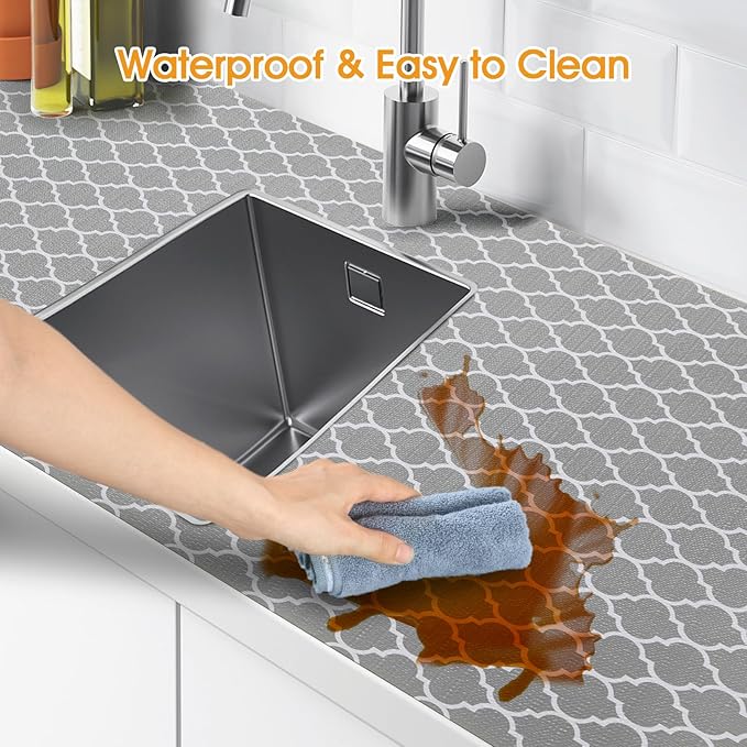 Shelf and Drawer Liner for Kitchen Cabinets Non-Adhesive, Strong Grip Non-Slip Thickened Cabinet Liners for Shelves, Waterproof Mats for Dresser Cupboard, Gray, 17 in x 10 Feet