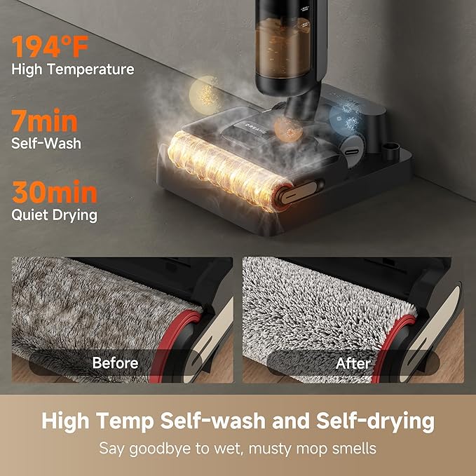 DREAME H12 FlexReach Vacuum Mop, 0 Tangle Wet Dry Vacuum Cleaner, Cordless Vacuum Mop All-in-One for Hard Floors, 180° Lie-Flat Floor Cleaner Machine with 194°F Hot Self-Cleaning, 50Mins Runtime