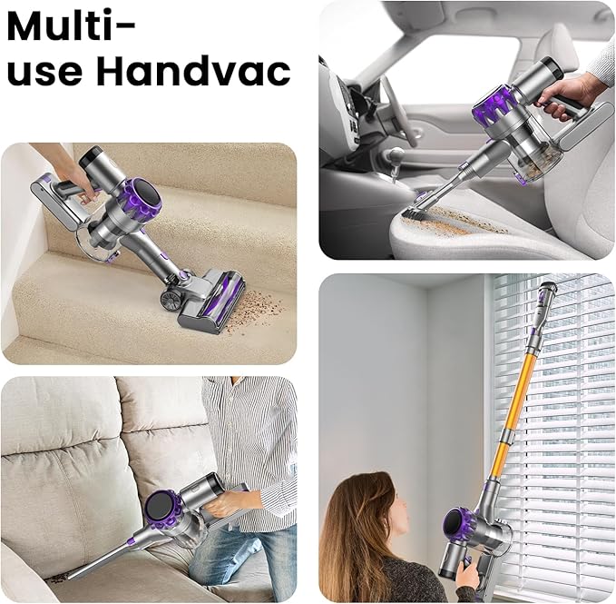 S3P Cordless Vacuum Cleaner, 45kPa Powerful Suction Vacuum Cleaners for Home, 55-Min Runtime Rechargeable Stick Vacuum, Self-Standing, for Pet Hair Carpet Hard Floor, LED Display