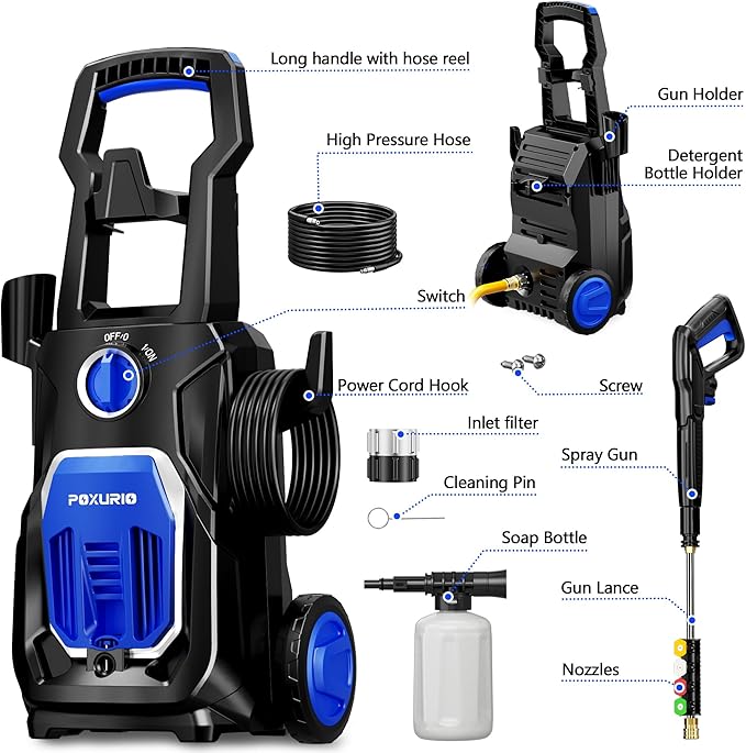 Electric Pressure Washer, 4000PSI 2.8 GPM Power Washer with Foam Cannon 35FT Hose Electric High Pressure Washer for Fences, Patios, Decks, Patios and Cars Powerwasher