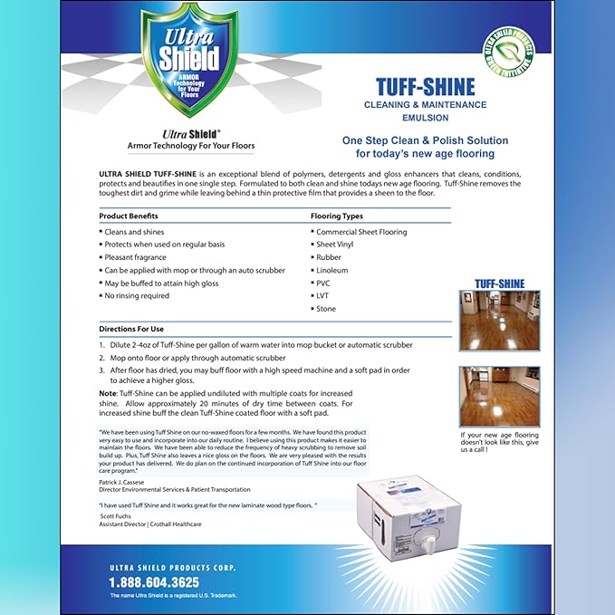 Ultrashield Tuff-Shine Clean Enhance and Protects, Multi Surface Floor Cleaner Shine, Commercial & Janitorial Cleaning Supplies, Quick Instant Shine Concrete (2 x 1 Quartz)