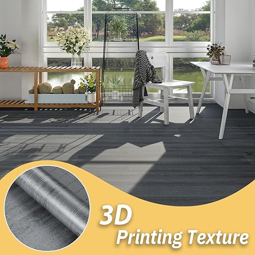 Freshtour Vinyl Flooring Roll, Versatile Removable PET Leather-Like Floor Covering, Waterproof & Durable, Easy Tape Installation, Cost-Effective for Any Room, Dark Grey Oak/ 53.82 Sq.ft (39.3" x 197")