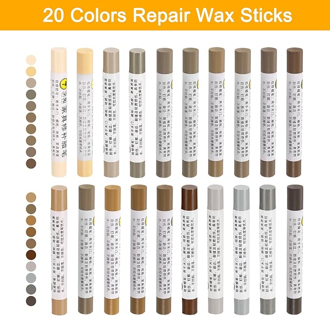 uxcell Furniture Repair Wax Crayons Kit, 20Pcs - Wood Filler Stick, Touch Up Furniture Markers - for Scratches Holes Tables Desks Wooden Floor Laminate Covers, Technology Wood Series