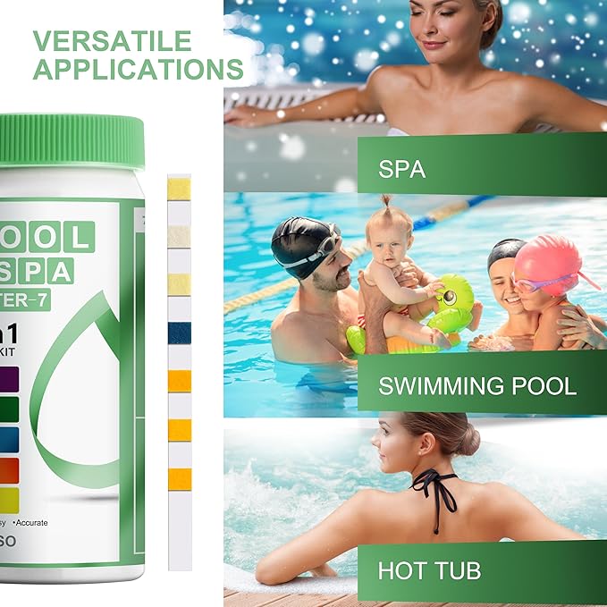 AAwipes Swimming Pool Test Kit 7 in 1 |100 Pool Test Strips | Pool PH Testing Kit Super Accurate Water Hardness Acid Test Kit Pool Maintenance Kit for Pool, Hot tub and Spa (K010)
