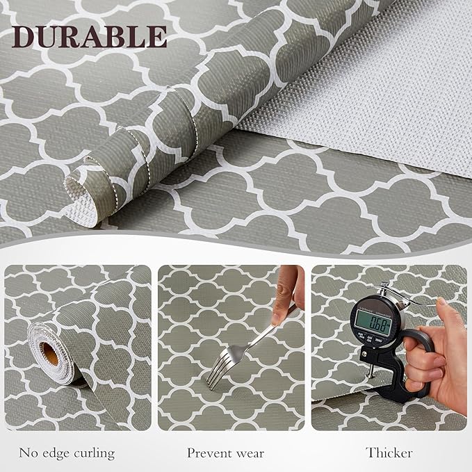 Drawer and Shelf Liner, Non-Slip Kitchen Cabinet Liners Non-Adhesive Thick Strong Grip Waterproof Washable Mats Protect Dresser Shelves Cupboard Bathroom Cabinets, Gray, 24 in X 30 FT