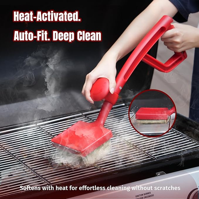 SHINESTAR Grilling Brush Bristle Free Replacement Head (No Handle) – BBQ Cleaning Head for Cast Iron & Stainless Steel Grates, Compatible with Outdoor Grill Brush, Red