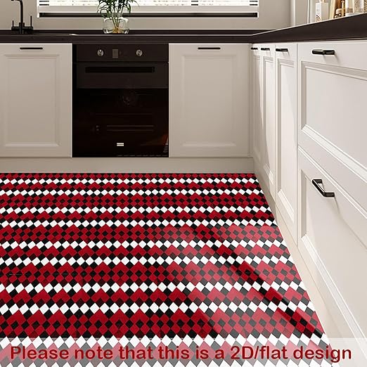Nuxovilar Peel and Stick Vinyl Floor Tiles, 11.8"x11.8" Red & Black Argyle Pattern, 10-Pack Self-Adhesive Flooring