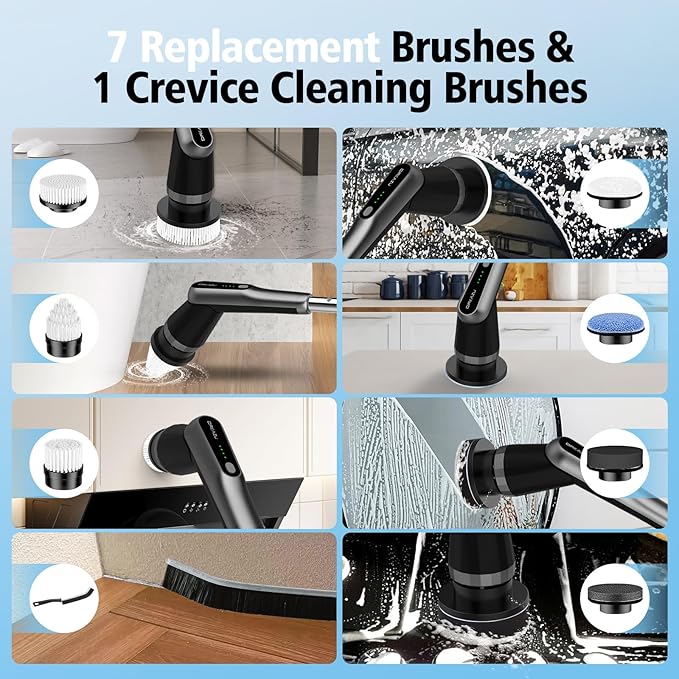 G2 Electric Spin Scrubber - IPX7 Waterproof 10-in-1 Shower Cleaner Brush, Retractable Handle & 2-Speed for Bathroom, Bathtub, Kitchen, Tile Floors