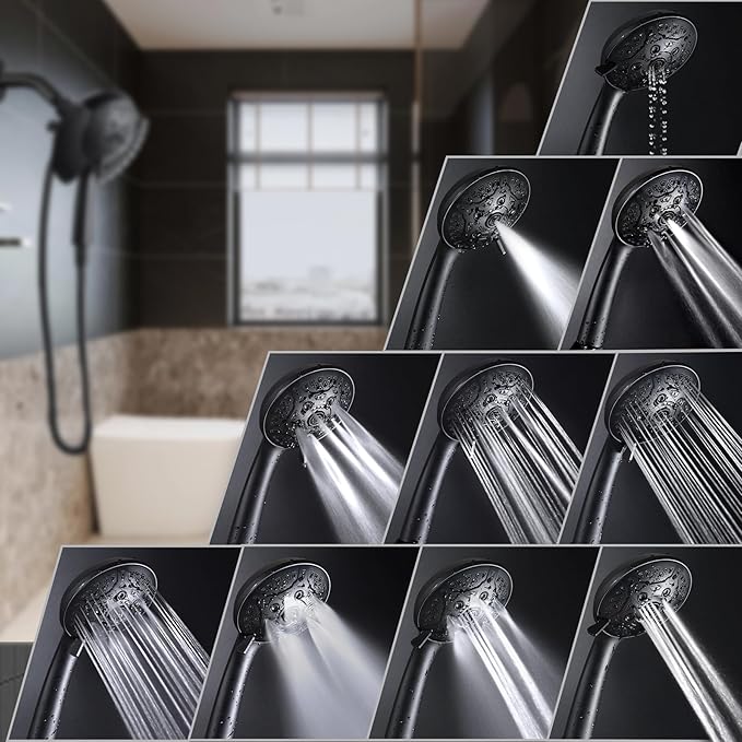 Shower Head with Handheld High Pressure: 2-IN-1 Shower Head with 7.2" Rainfall Shower & Handheld Shower Head with Hose Black, Shower Trim Systems