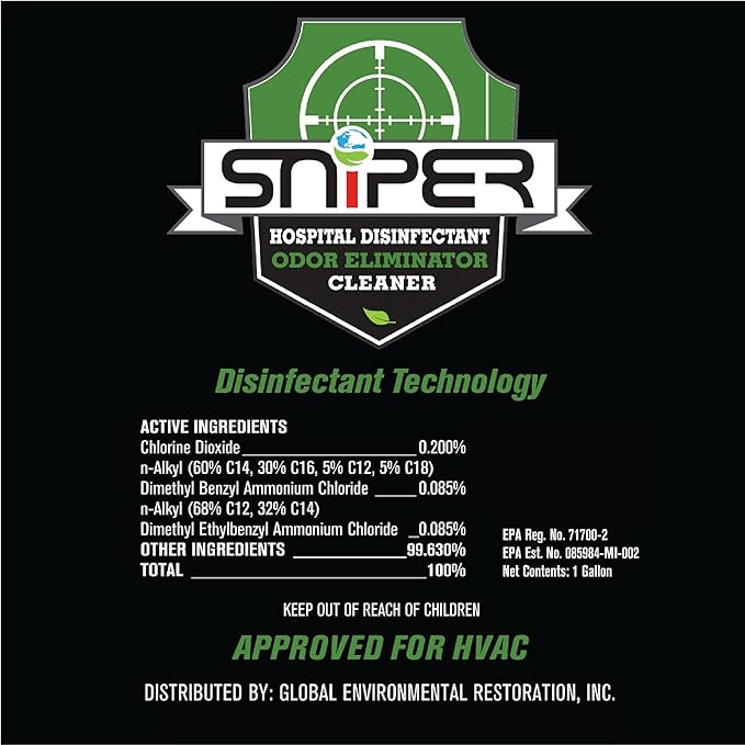 SNiPER Hospital Disinfectant, Odor Eliminator & All-Purpose Cleaner, 4 Ounce Spray, 4-Pack