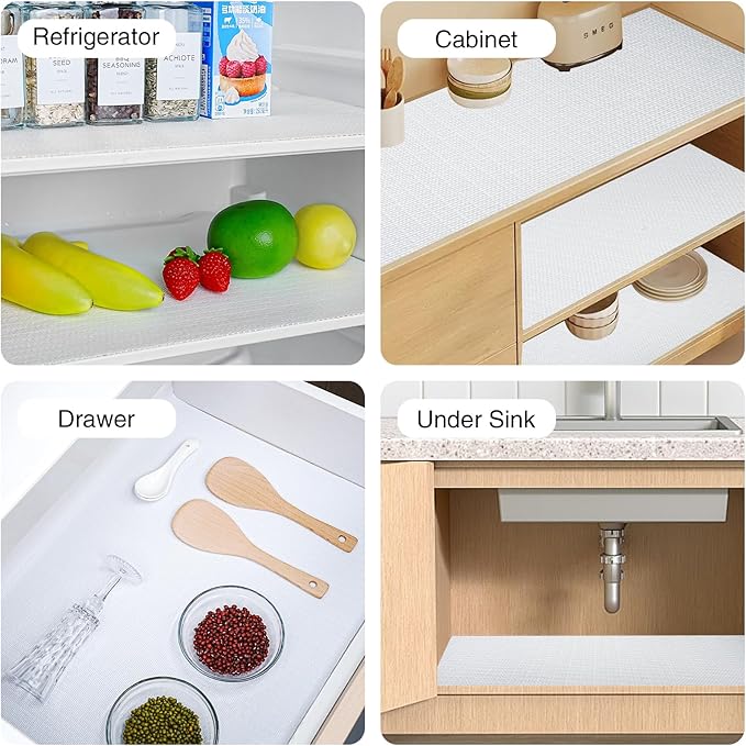 Drawer and Shelf Liner for Kitchen Cabinet,Non-Adhesive Cabinet Liner 12in x 10FT,Waterproof Shelf Paper Non-Slip Mats Cupboard Liners Contact Protect Dresser/Shelves/Table-White