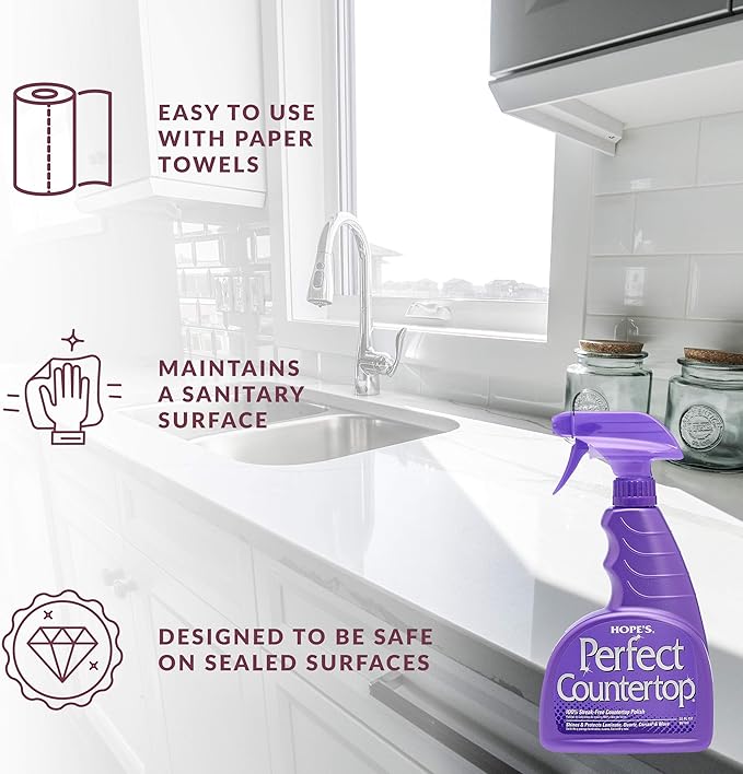 HOPE'S Perfect Countertop Cleaner and Polish 22-Ounce, Streak-Free Multi-Surface Cleaning Spray, Safe on Stone, Laminate, CORIAN, Granite, Quartz, Marble, Pack of 1