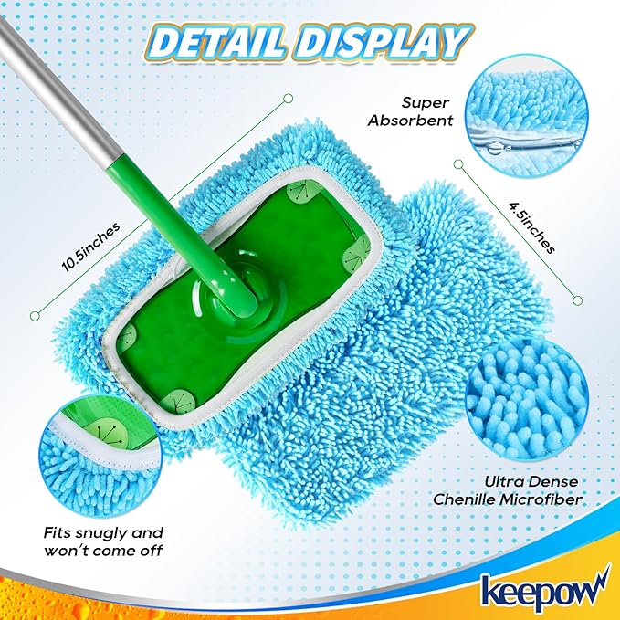 KEEPOW Wet Pads Refill for Swiffer Sweeper Mop and Sweep & Mop Deluxe - Dry Sweeping Cloths for Floor Mopping and Cleaning - Pet Heavy Duty Pads Refills, Upgraded Reusable (6 Pack)