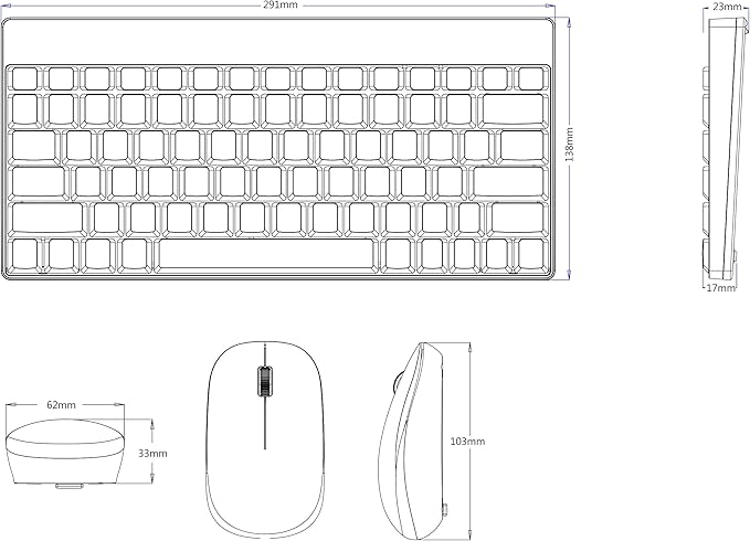Perixx PERIDUO-712B Wireless Mini Keyboard and Mouse Set, Black, US English Layout