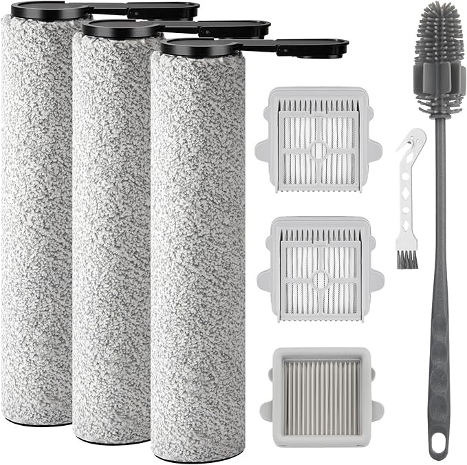 F25 Brush Rollers and HEPA Filter for Roborock F25/F25 ACE/F25 ALT/F25 LT/F25 RT/F25 GT Cordless Wet Dry Vacuum Cleaner, 3 Brush Rollers, 3 HEPA Filters, 1 Water Tank Brush, 1 Cleaning Brush