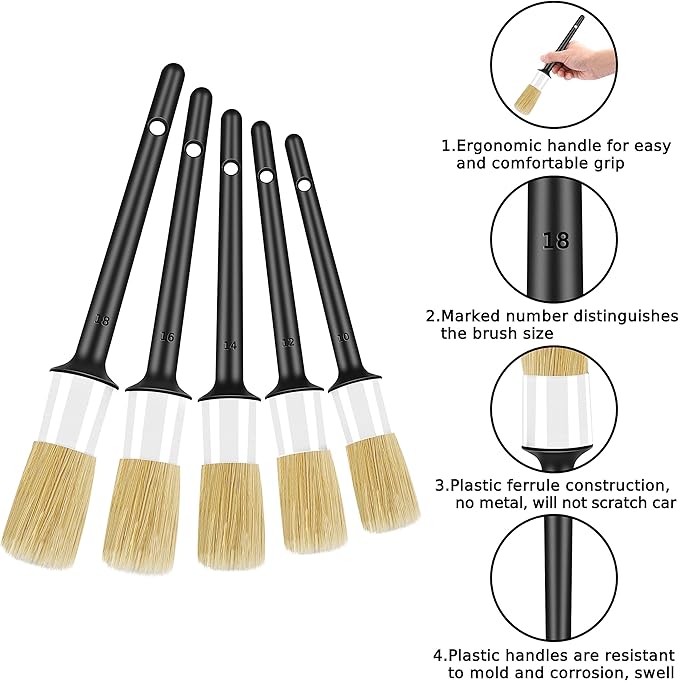 10pcs Car Detailing Kit, Premium Detailing Brush Set Includes 5 Soft Car Detailing Brushes, 3 Wire Brush, 2 Air Vent Brush for Cleaning Car Interior and Exterior Detailing, White