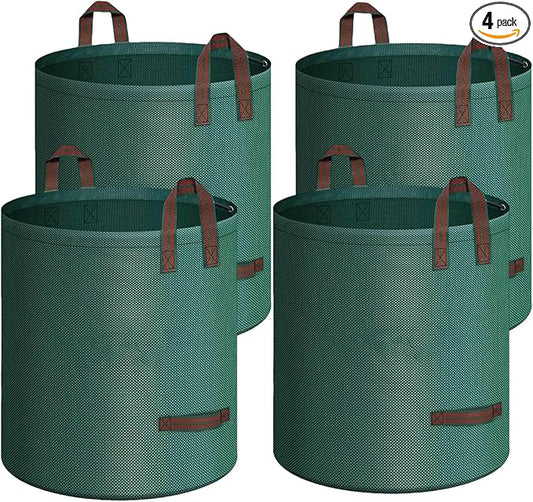 4 Pack 137 Gallons Reusable Yard Waste Bags, Heavy Duty with Double Bottom Layer & 4 Reinforced Handles, Extra Large Leaf Lawn and Garden Waste Bags for Debris, Grass Clipping
