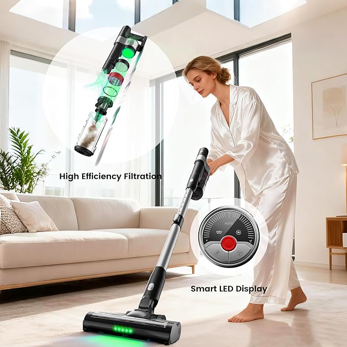 DlandHome Cordless Vacuum Cleaner, Portable Rechargeable Stick Vacuum with Auto-Empty System, Up to 45 Minutes, 2.5L Dust Cup, LED Headlights, 35KPA Powerful Suction for Home Pet Hair Carpets