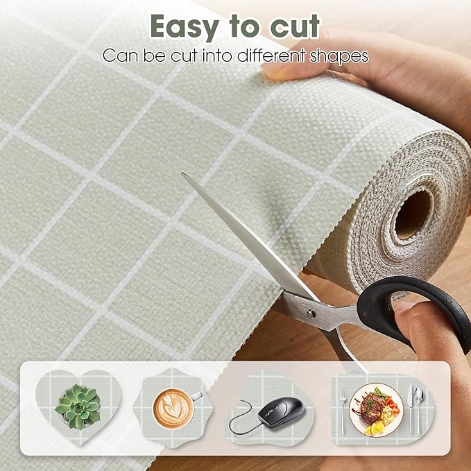 Drawer and Shelf Liner, Non-Slip Kitchen Cabinet Liners Non-Adhesive Thick Strong Grip Waterproof Washable Mats Protect Dresser Shelves Cupboard Bathroom Cabinets, Light Green, 24 in X 10 FT