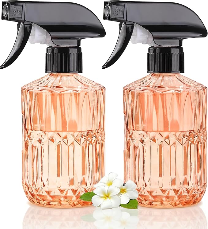 Glass Plant Mister Spray Bottle, 15oz Refillable Water Bottle Spray, Reusable Adjustable Nozzle Plant Mister Spray Bottles Indoor, Plant Mister for Hair, Cleaning, Gardening, Pets Care (Orange)