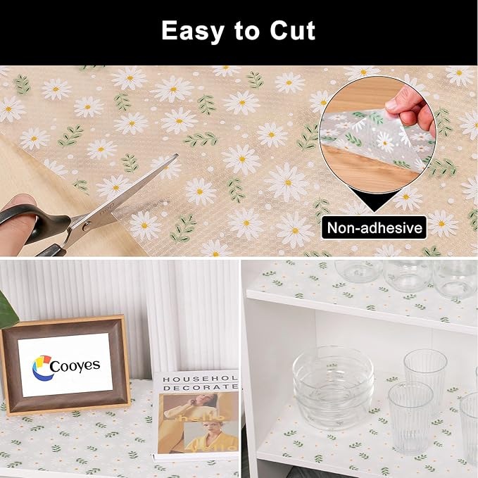 Cooyes Shelf Liner – Premium Non-Adhesive Cabinet & Drawer Liner for Kitchen – Waterproof Shelf Paper with Modern Pattern – Durable EVA Cabinet Mat – Easy to Cut (17.5" W x 360" L)