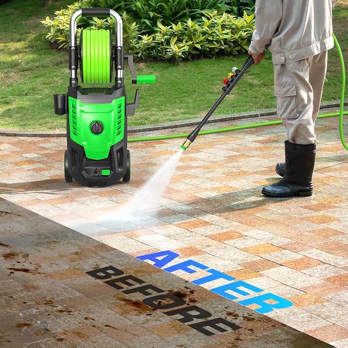 Professional Electric Pressure Washer 4800PSI, 4.0GPM Portable Power Washer with 4 QC Nozzles and Soap Bottle, Washer Machine for Cars/Home/Driveways/Patios/Decks/Fences (Green)