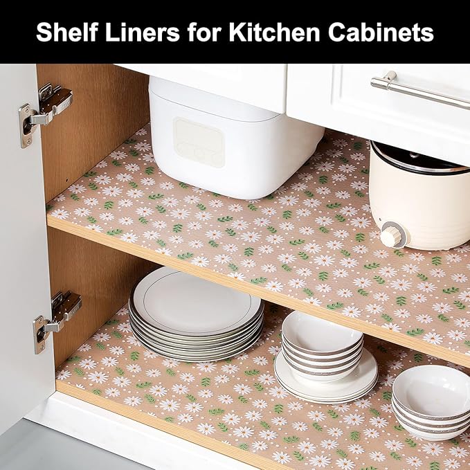 Cooyes Shelf Liner – Premium Non-Adhesive Cabinet & Drawer Liner for Kitchen – Waterproof Shelf Paper with Modern Pattern – Durable EVA Cabinet Mat – Easy to Cut （24" W x 360" L）