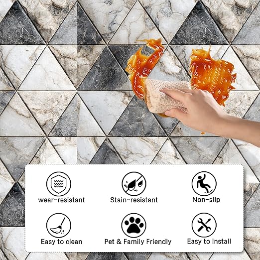 Nuxovilar Peel and Stick Vinyl Flooring, 12x12 Inch Geometric Triangle Marble-Look, Self-Adhesive Waterproof Flooring, 10 Pcs