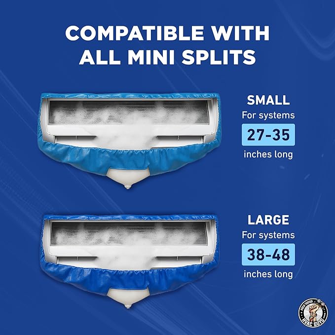 Mini Split Cleaning Bag | 360 Waterproof Design | Fits Systems 27in - 39in Long | Mini Split Cleaning Kit Includes Overspray Guards and Drain Hose