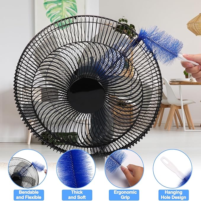 XANGNIER Fan Cleaning Brush Tools Set,6 Pcs Fan Cleaner for Stand up Fan/Desk/Window Exhaust/Box/Oscillating/Standing/Floor/Clip on/Wall/Table/Wall Mount/Pedesta Fan,Bendable Cobweb Duster Remover