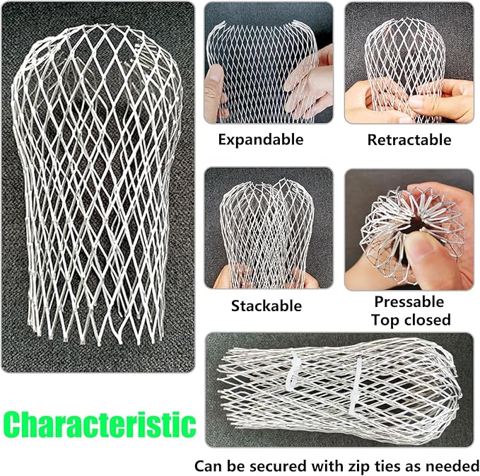 7 Pack Gutter Downspout Guard, Gutter Guard Mesh Aluminium 3.5 Inch Downspout Filter Strainer Adjustable Screen Protector for Prevent Leaf Debris Rodent Blocking, with 10 Cable Ties (7)