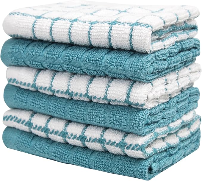Bumble Premium Cotton Dish Cloths 12" x 12"| Aqua Design | 405 GSM | Highly Absorbent & Soft Dish Towels | 100% Natural Ring Spun Cotton Kitchen Towel Set - 6 Pack