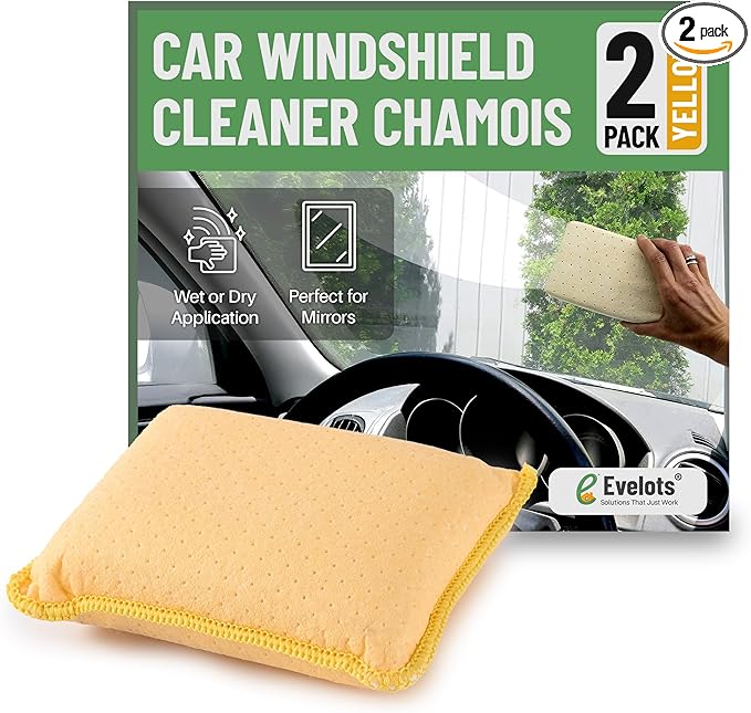 Evelots Car Windshield Cleaner Chamois, 2 Pack, Window Glass Defogger Sponge, Yellow