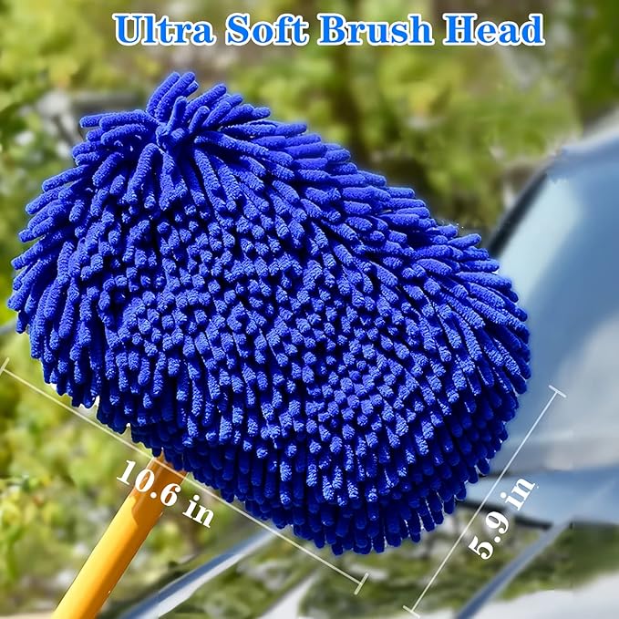 Upgrade Car Wash Brush with Long Handle,Car Wash Brush Car Cleaning Brush Kit Car Wash Mop Car Wash Brush with Telescopic Pole Car Washing Brush with Scratch-Free Replacement Head(Blue
