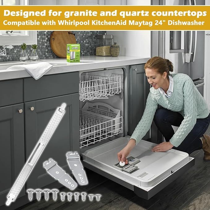 W10426979 8269145 24" Dishwasher Mounting Bracket Kit for Granite Quartz Countertops Compatible with Whirlpool, KitchenAid, Maytag 24 Inch Dishwashers Replaces AH3632890 EA3632890 PS3632890 2311792