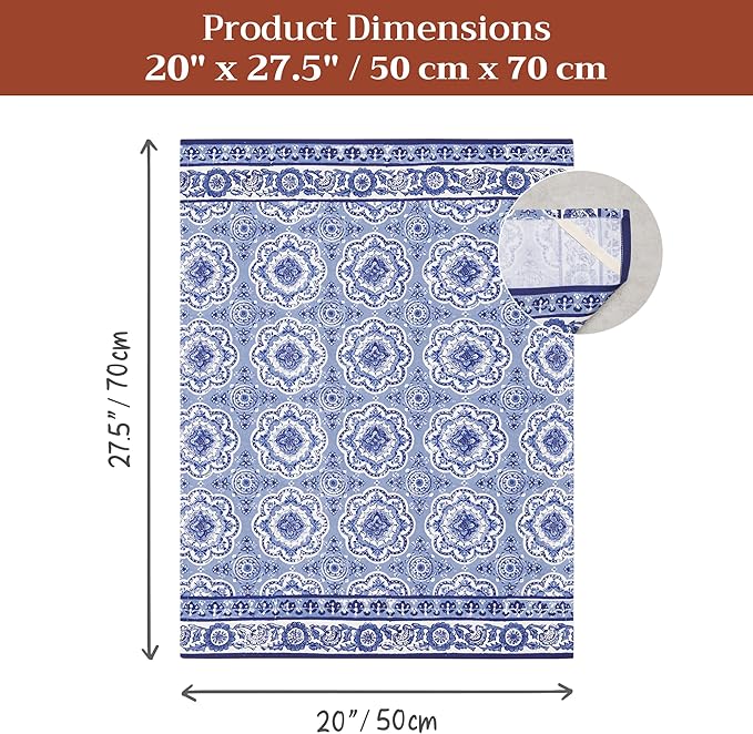 Maison d'Hermine Kitchen Towels Set of 3 100% Cotton 27.50" x 20" Reusable Cloth Tea Dish Towels Absorbent with Hanging Loop for Kitchen, Home, Dining, Cocktail Parties Spring/Summer (Melodie Bleue)