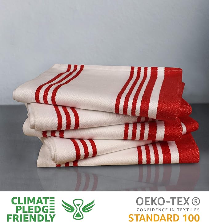Urban Villa Kitchen Towels 100% Cotton Dish Towels for Kitchen (Set of 6) 20”x30” Dish Cloths Highly Absorbent Kitchen Linen Set with Hanging Loop Perfect for Drying Dishes Cleaning Towels-Red White