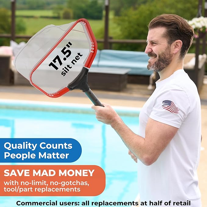 ProTuff PRO Ultimate Silt & Leaf Rake Bundle - 490 Promise Unlimited & Unconditional Replacements - 2-Items: 23" Medium & 17" Fine Mesh Pool Cleaner for Sand, Silt, Pollen, Leaves & Twigs