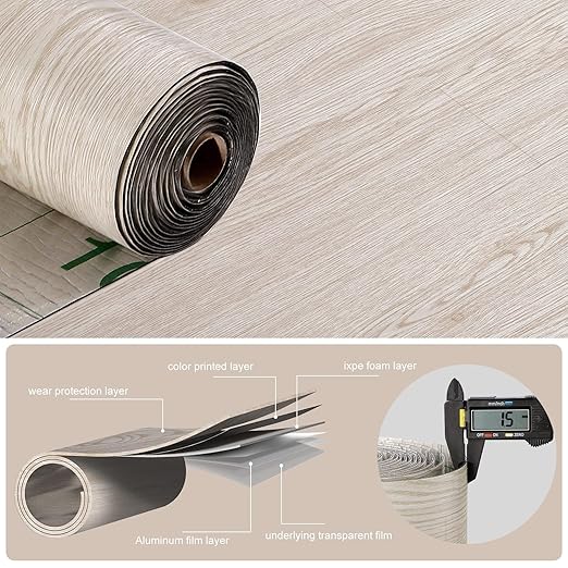 3D Peel and Stick Floor Tile Vinyl Flooring Roll Wood Plank Sticker 15.75"x 79"/8.6 Sq.Ft, for Apartment Room Self Adhesive Easy DIY Removable Waterproof Thicken Floor Covering Maple Wood