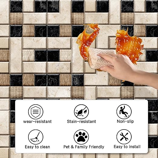 Nuxovilar Peel and Stick Vinyl Flooring, 12x12 Inch Geometric Mosaic Pattern, Self-Adhesive Waterproof Flooring for Kitchen/Bathroom, 10 Pcs