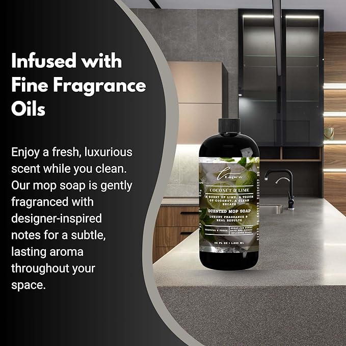 Luxury Floor Cleaner, Scented Mop Soap Concentrate | Hard Floor Cleaner for Tile, Vinyl, Laminate, LVP & Sealed Hardwood | Low-Foam, Streak-Free | 36 oz | Coconut & Lime