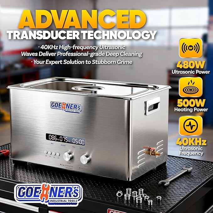 Ultrasonic Cleaner 22L, Professional Ultrasonic Cleaner Machine with Timer & Heater, Sonic Cleaning Machine for Carburetor, Gun, Industrial Parts Labs Chains Jewelry Watch Glasses 480W