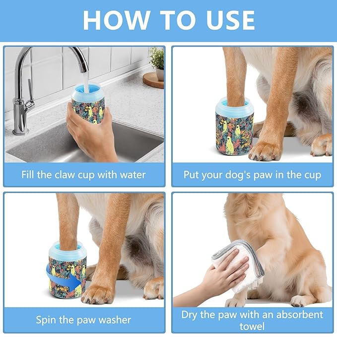 Dog Paw Cleaner Cups for Dogs Pets Foot Washer Paw Scrubber for Medium Small Cats Dogs Cleaning Cup Yellow Pop Art Ghost