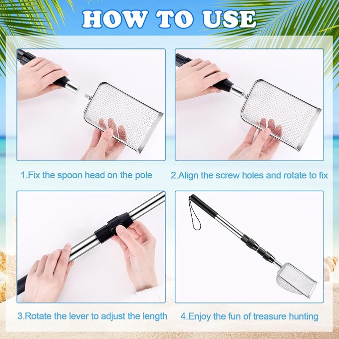 POILKMNI New Upgraded 2 Pcs Shark Tooth Sifter with Seashell Bags, Beach Sand Sifter, Sand Scoop Shell Scooper for Beach Scoop Shovel Sifter Tool for Picking Up Shells, Shark Tooth Sifter Dipper