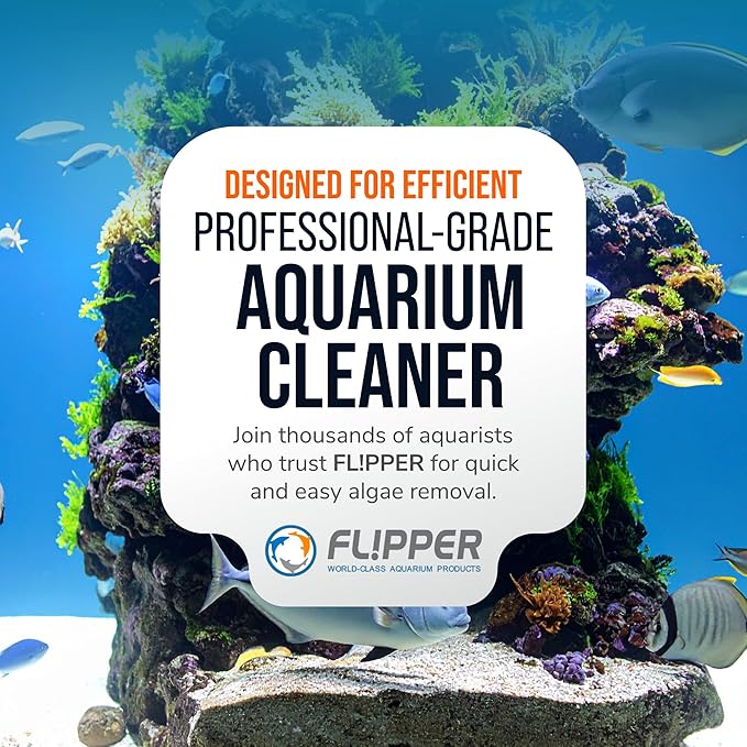 FLIPPER EDGE MAX Magnetic 2-in-1 Aquarium Cleaner for Glass and Acrylic Tanks up to 1 Inch (24mm) Thick – Dual Blade Design with Floating Algae Scraper and Cleaning Tool – Black