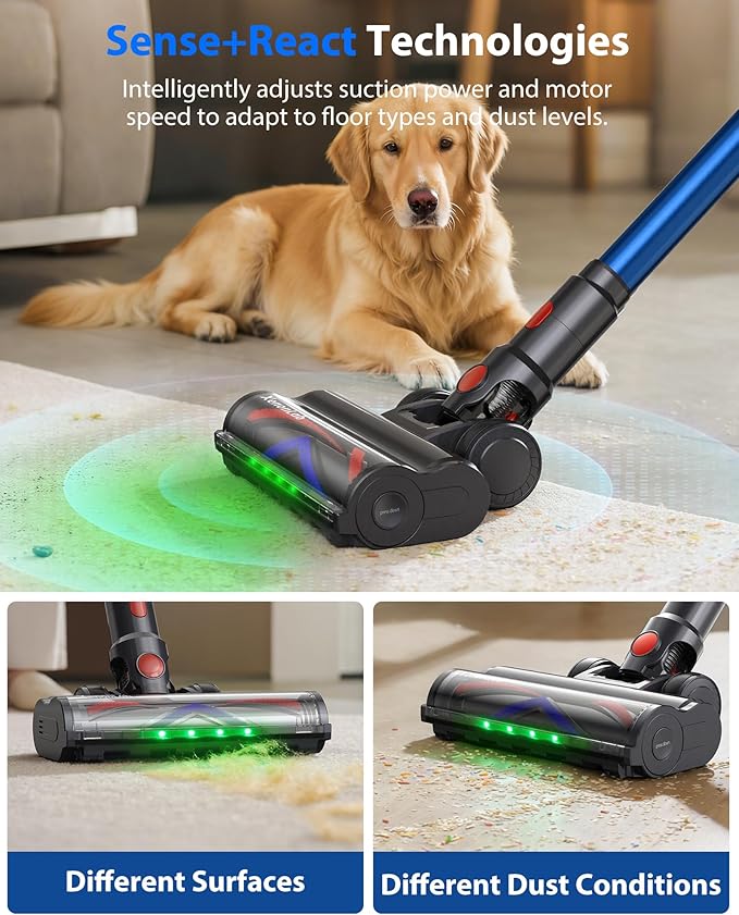 Cordless Vacuum Cleaner, 75Mins/55KPa/650W Self-Standing Stick Vacuum Cleaners for Home, Rechargeable, Lightweight, Cone Filtration&Anti-Tangle, for Hard Floor, Carpet, Hardwoods, Pet Hair