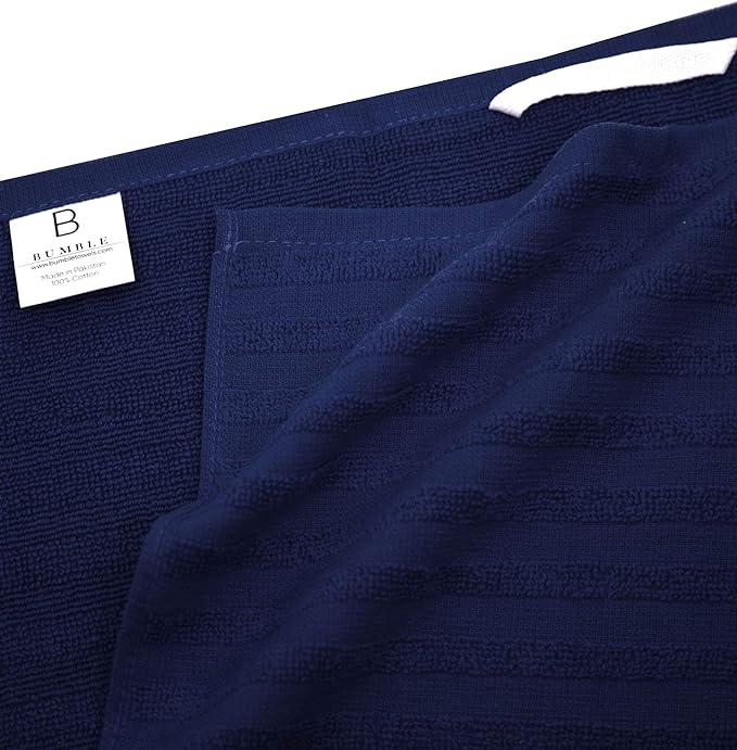 Premium Kitchen Towels (20”x 28”, 6 Pack) | Large Cotton Dish Towels | Flat & Terry Highly Absorbent Kitchen Linen Set with Hanging Loop | Navy Blue Striped