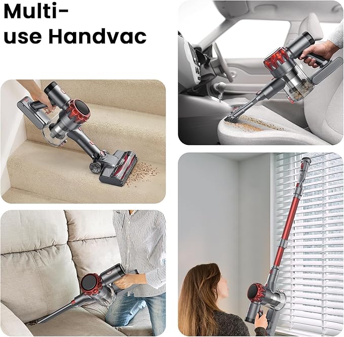 S3P Cordless Vacuum Cleaner, 45kPa Powerful Suction Vacuum Cleaners for Home, 55-Min Runtime Rechargeable Stick Vacuum, Self-Standing, for Pet Hair Carpet Hard Floor, LED Display