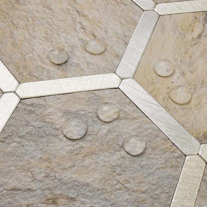 DICOFUN Hexagon Peel and Stick Backsplash Tile, Sandstone Look with Light Gold Kitchen Backsplash Peel and Stick Wall Tiles, 10